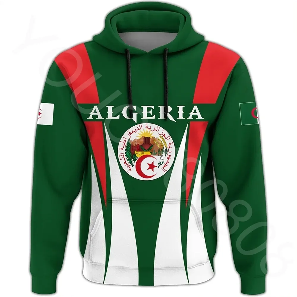 African Region Men's Hoodie Pullover Casual Sweatshirt Print Vintage Hoodie Algerian Hoodie Vertex Style