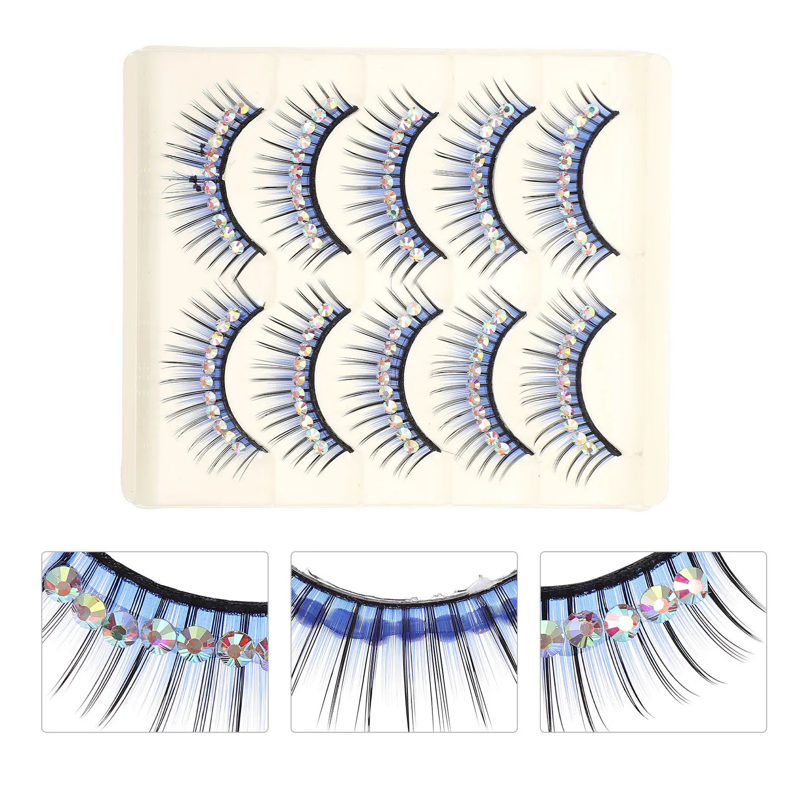 

5Pairs False Lashes Diamond Decor Vivid Glamorous Shiny Stage Party Photography Fashion Show Cosplay High Density