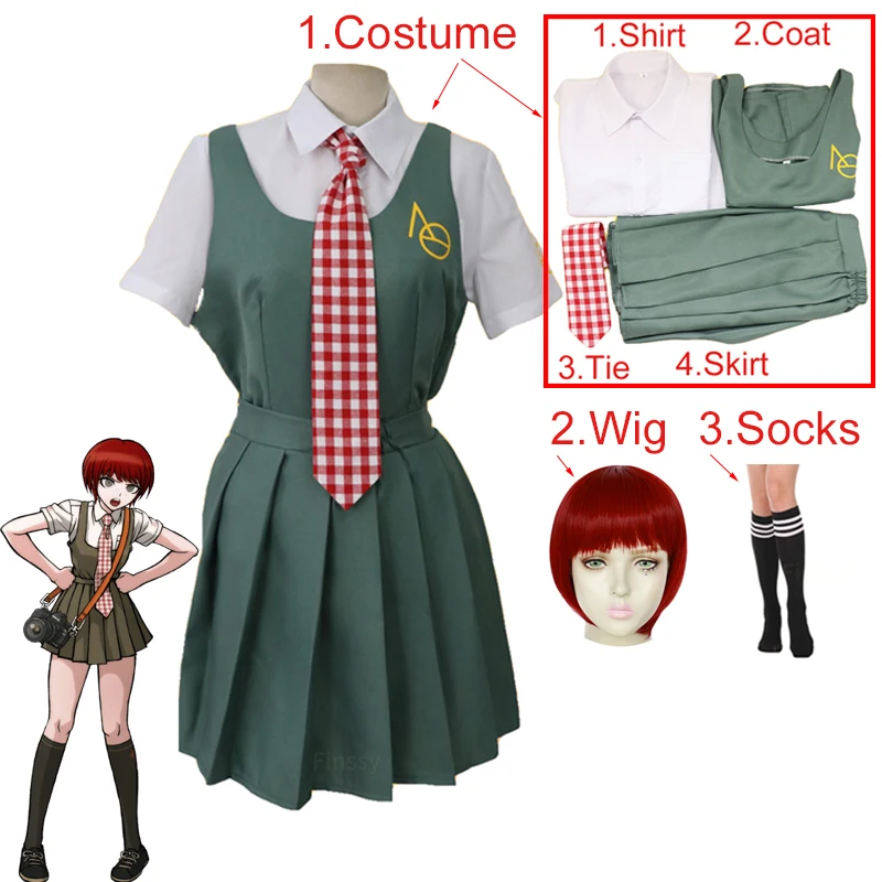 Anime Danganronpa Mahiru Koizumi Cosplay Costume Japanese Uniform Sailor Suit Women Dress Girls Clothing Wig Socks