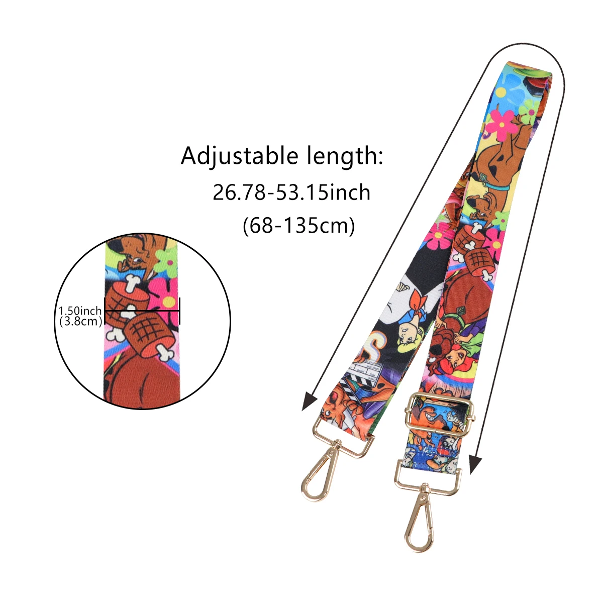 Cartoon Dog Shoulder Bag Strap para mulheres, bolsa ajustável corrente, fivela de metal, macio, largo, bolsa, Nylon