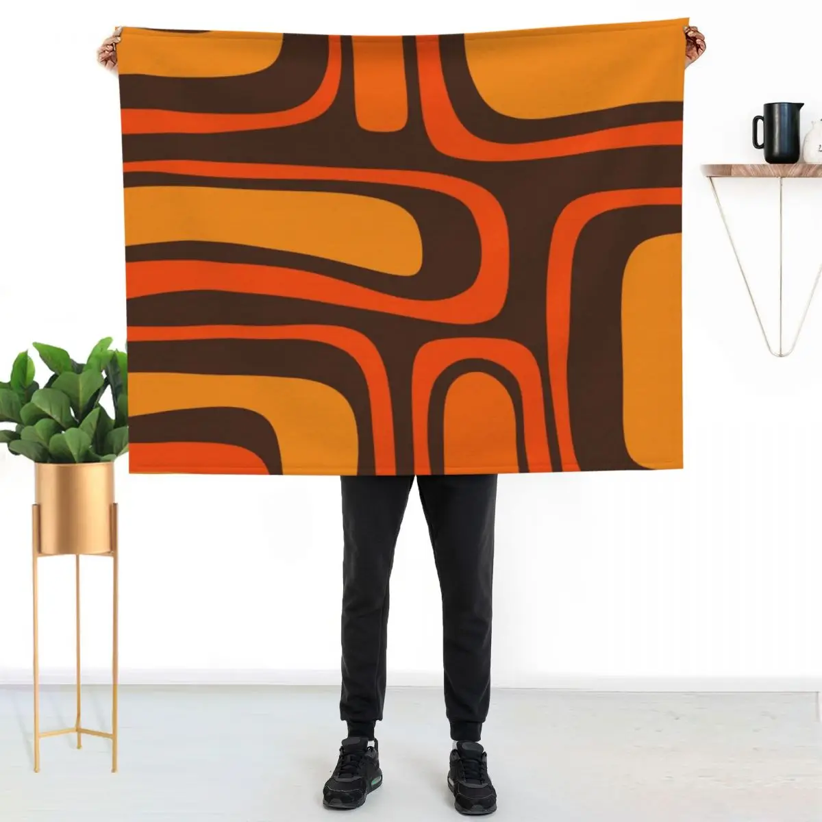 Palm Springs Retro Mid-Century Modern Abstract Pattern in 70s Brown and Orange Throw Blanket Luxury Decorative Beds Blankets