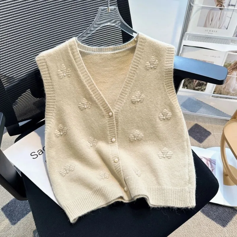 

Designed Sleeveless Sweater Vest for Women Spring New Style Short V-neck Top Cardigan Vest