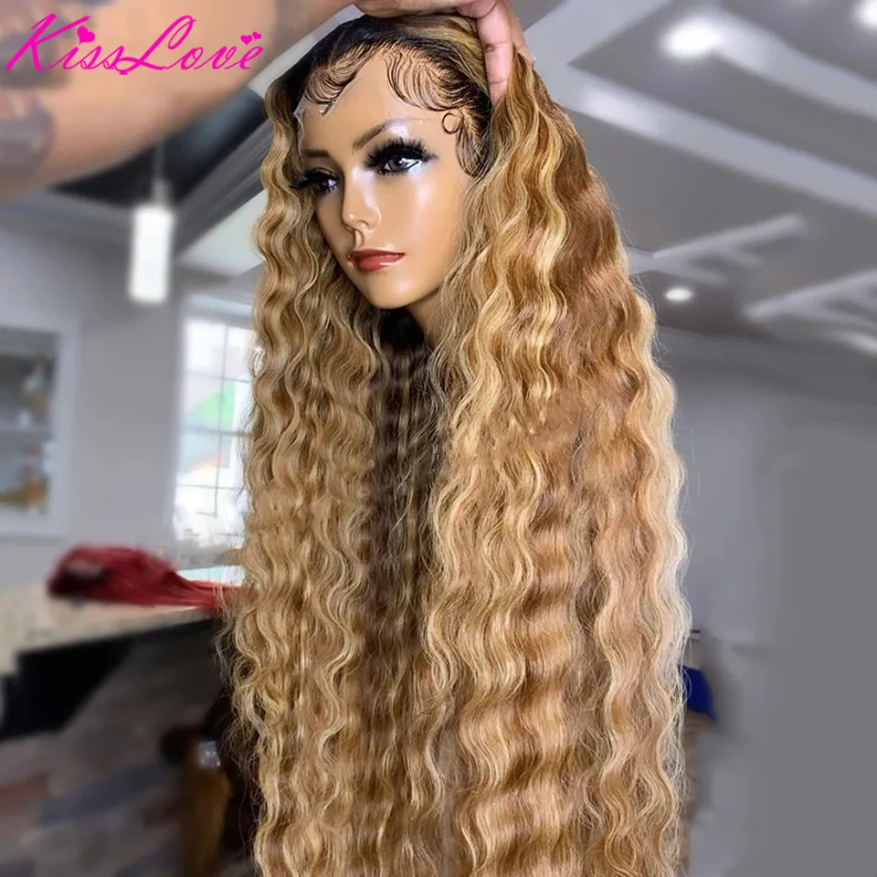 13X4 Hoogtepunt Honing Blonde Pruik Hd Lace Front Menselijk Haar Pruiken Losse Diepe Golf Pruik Transparante 13X6 Kant Frontale Pruiken Pre Geplukt