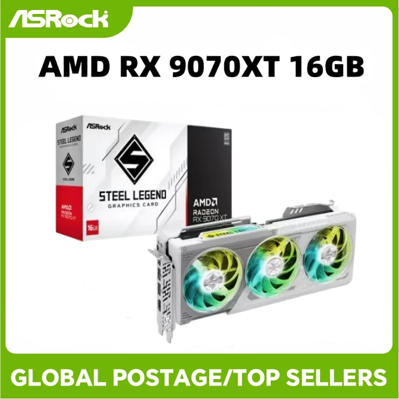 

ASRock AMD RX 9070 XT Steel Legend 16G White Gaming Graphics Card GDDR6 256bit GPU 9070XT Computer Desktop Video Office，AI
