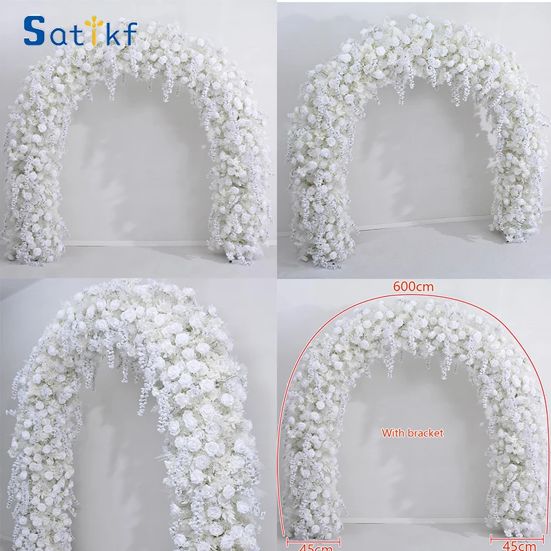 White Mist Grass Hanging Wisteria Luxury Wedding Backdrop 5D Floral Arrangement With Frame Arch Event Flower Stand Party Props