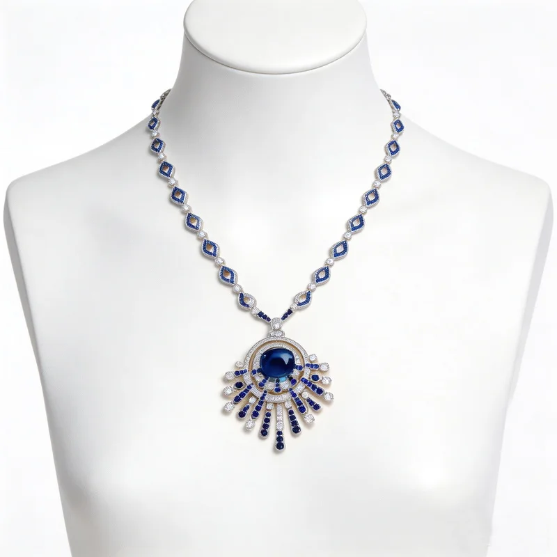 Vintage Fashion Style Necklace Women Lady Inlay Blue Cubic Zircon Synthetic Square Sapphire Tassels Pendant Sweater Chain Jewelr