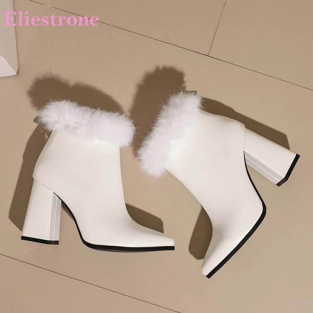 2025 Winter Comfortable White Black Women Ankle Boots Pointed Toe High Heels Lady Casual Shoes Plus Small Big Size 33 43 48 50