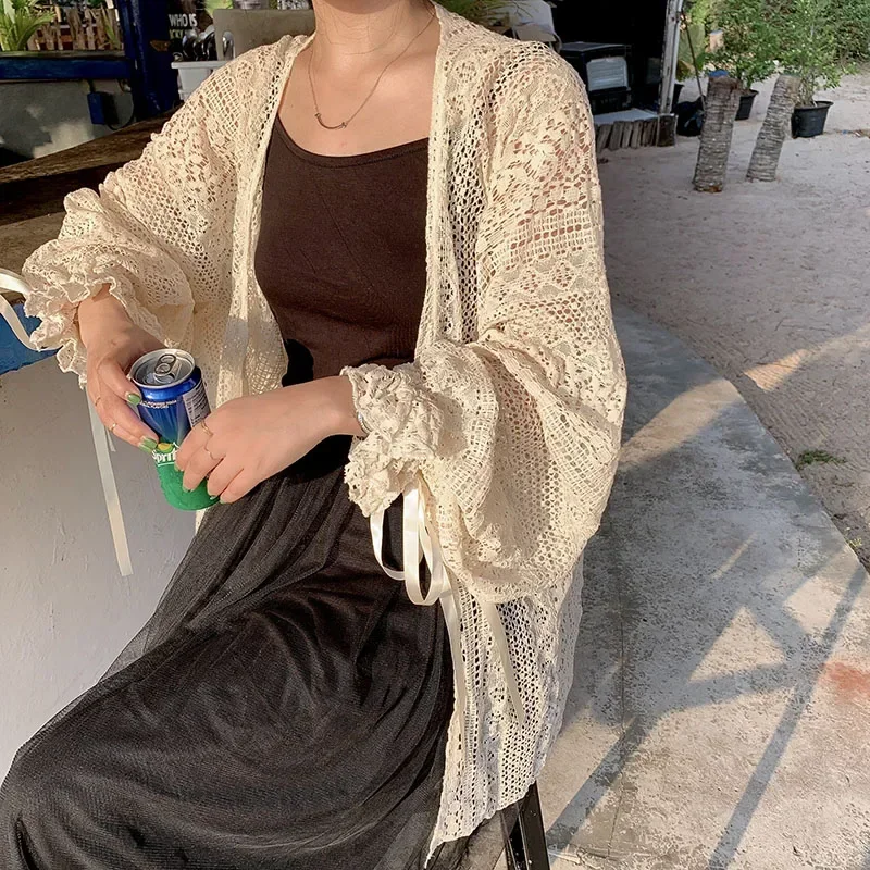 

2025 New Hollow Out Loose Knit Cardigan Women Openwork Knitted Shawl Summer Kimono Style Unique Cape Shawl Sweater Shrug Top