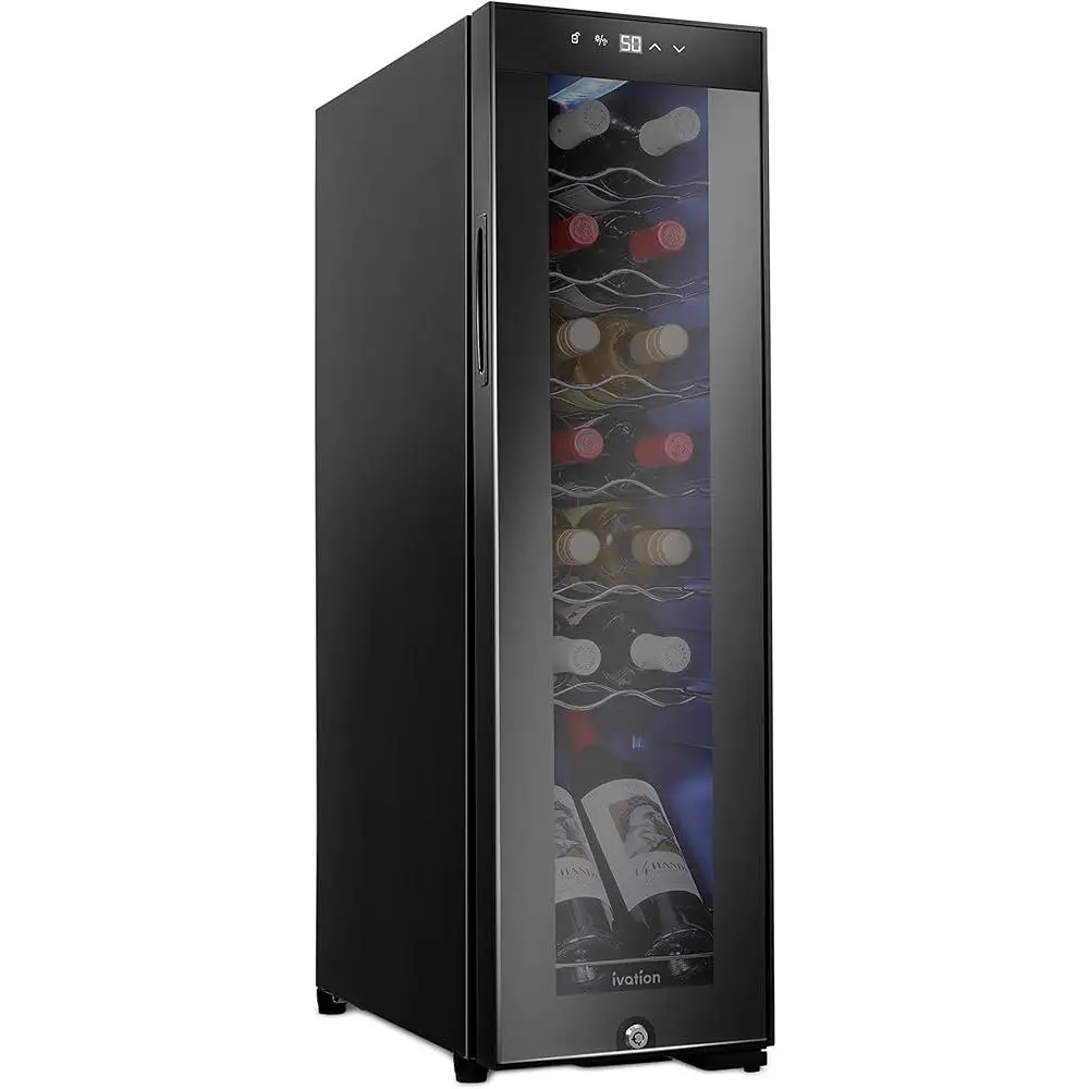 14 Bottle Wine Cooler Refrigerator Compressor Freestanding Wine Cellar Temperature Control UV-Resistant Soft Lighting Touch