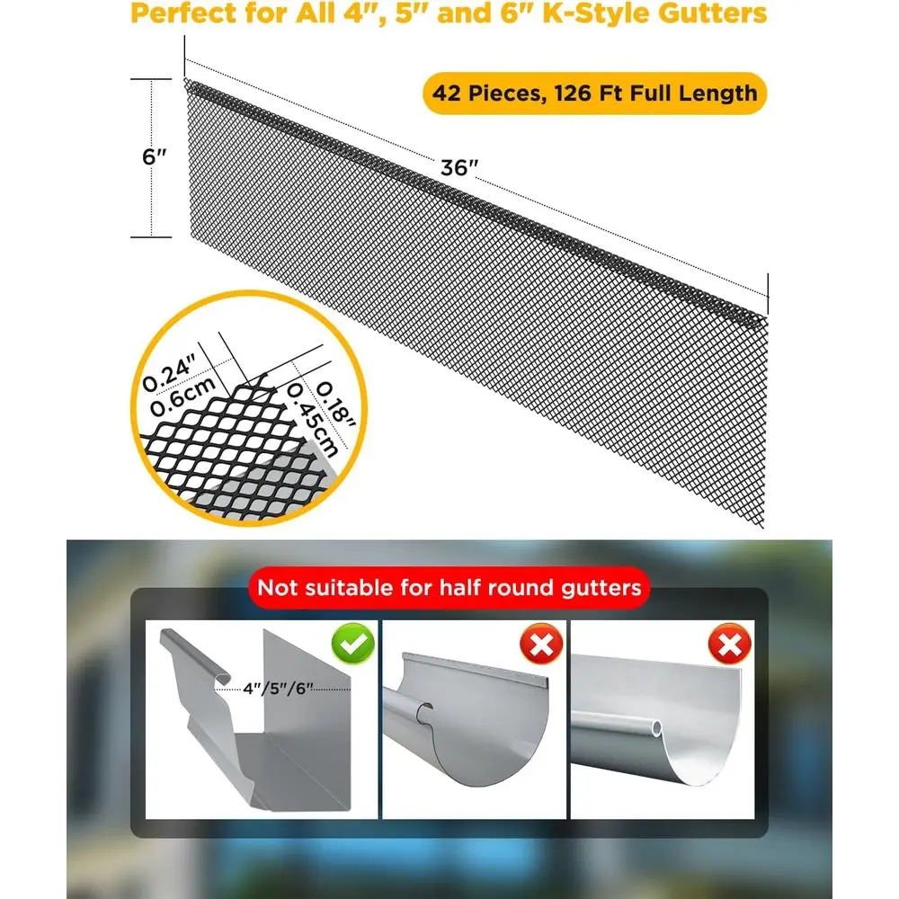 6 Inch Heavy Duty Steel Leaf Filter Gutter Screens, Snap in Anti-Overflow Micro Mesh Protection Covers, Fit 4, 5 and 6 K Style R