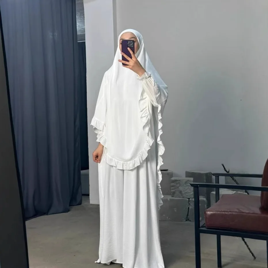 Eid Djellaba Ramadán prenda de oración musulmana vestido Hijab con volantes Niqab Burqa Khimar Jalabiya Islam ropa bata árabe Kaftan Abayas