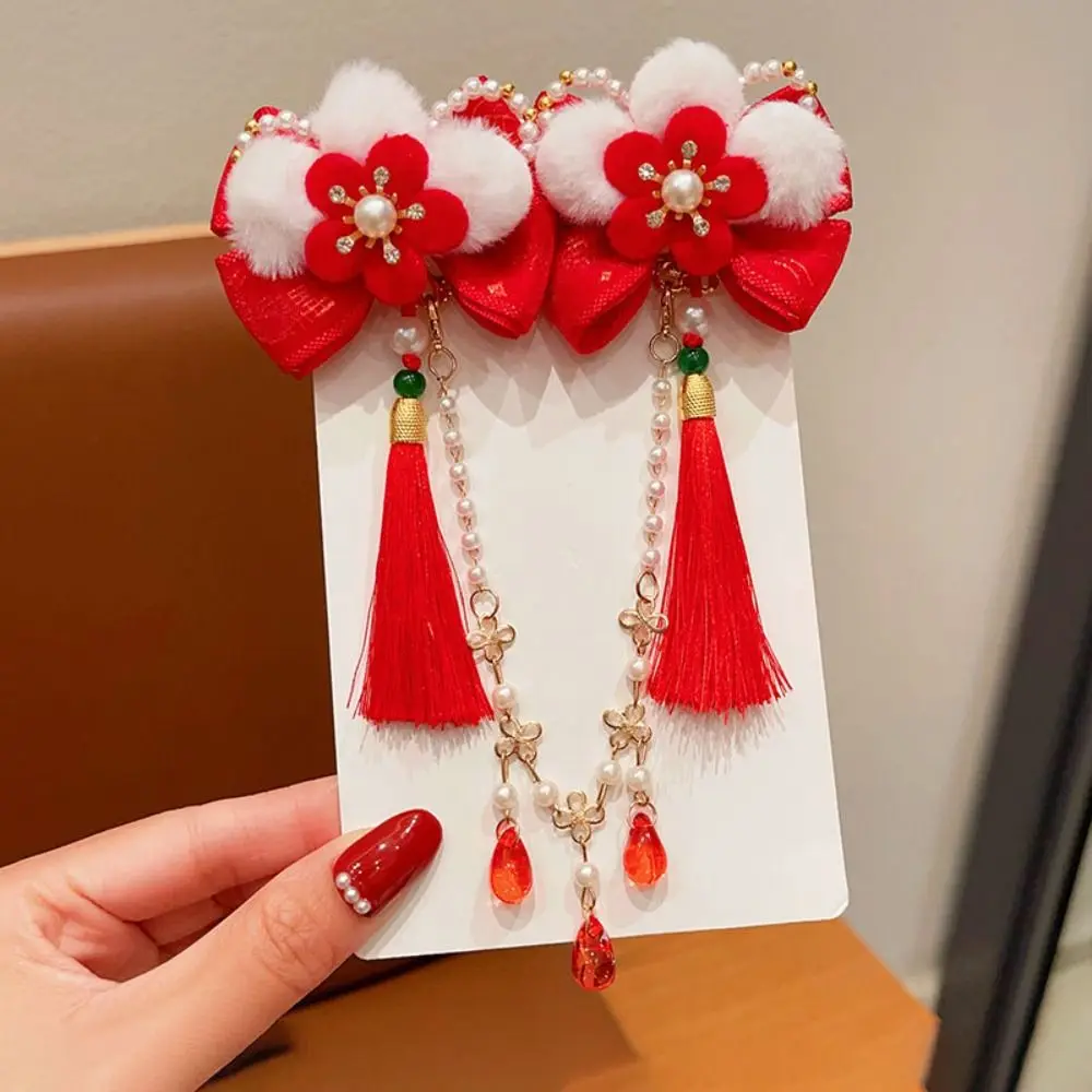 Prinzessin Kinder Neujahr Haarnadel Hanfu Kopfbedeckung Stirnkette Chinesischen Stil Rote Haarspangen Niedliche Quaste