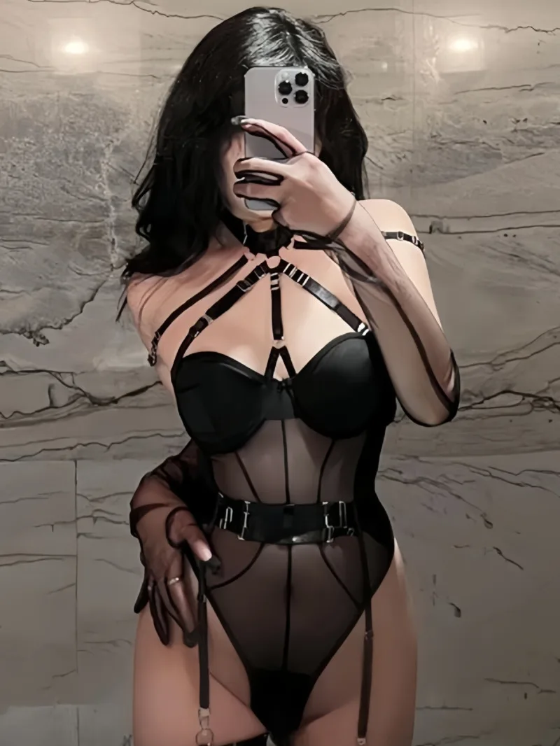 

New Sexy Shaping Sexy Lace-up Patchwork Bodysuits Hanging Neck Backless Deep V Suspenders Sleeveless Mesh Black Bodysuits D15J