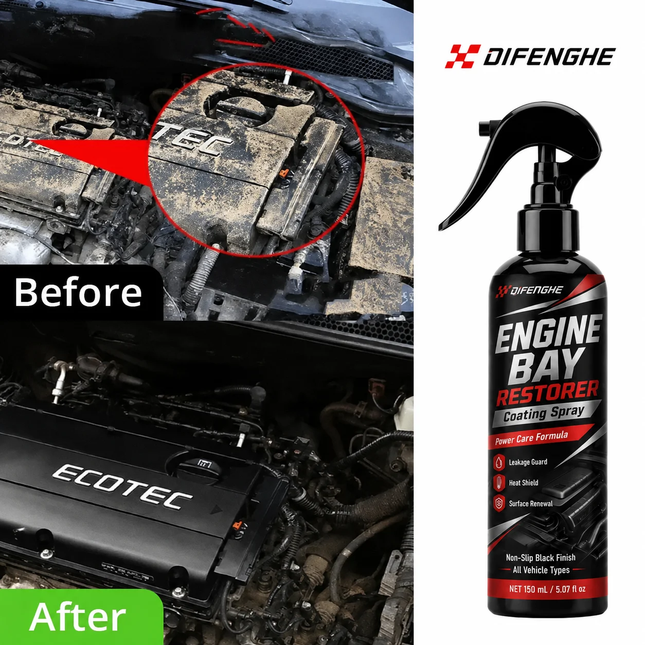 Engine Compartment Maintenance Spray 150ml Anti Leakage Heat Resistant Coating Glossy Black Non Slip Restorer for Car Truck RV