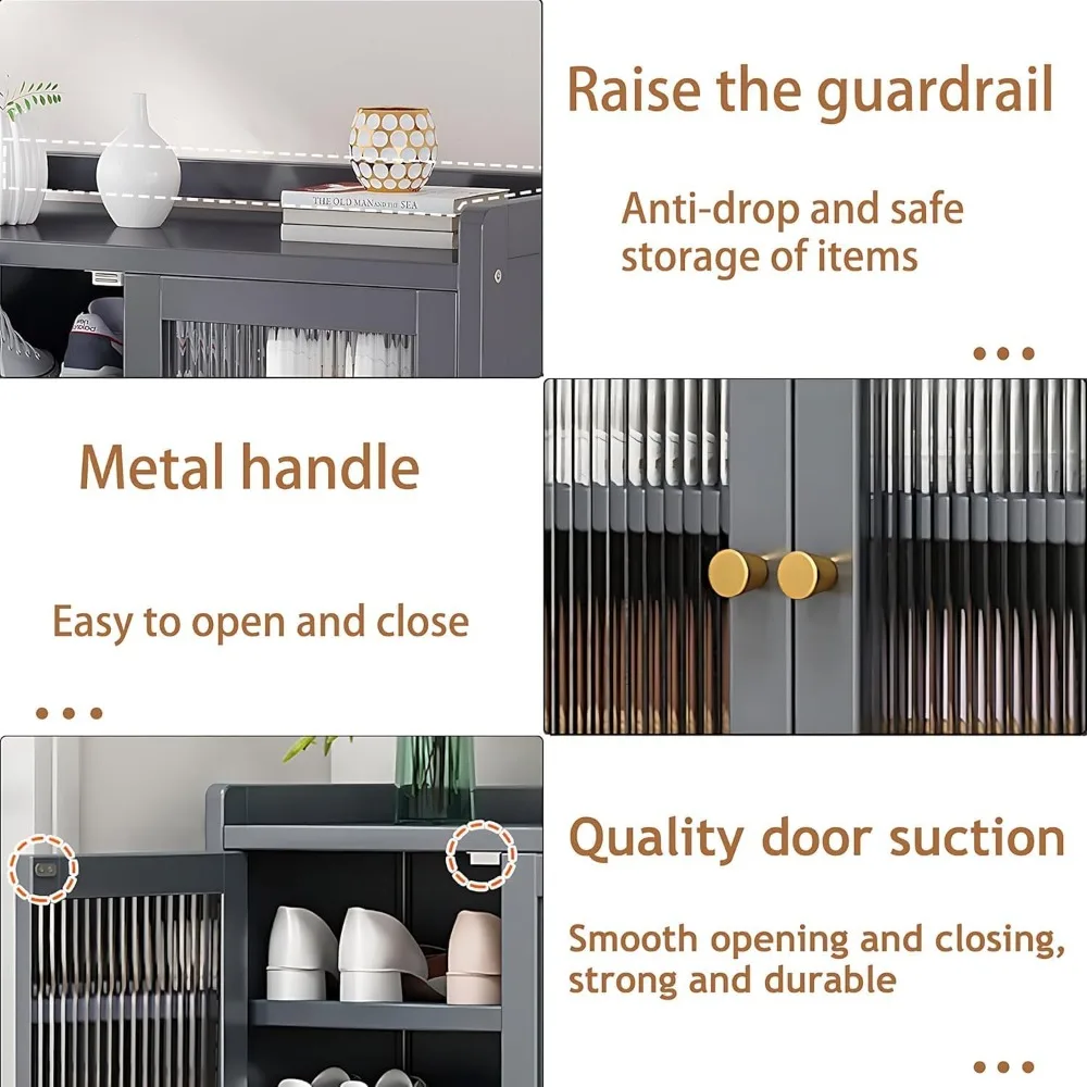 8-Tier Bamboo Shoe Cabinet, 40 Pairs Shoe Storage Cabinet with Doors, Freestanding Bamboo Shoe Rack Organizer with Shelves image 3