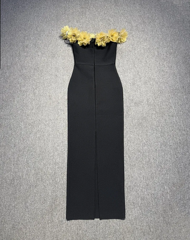 Gold Florals Frauen Sexy Slash Neck Weg Von der Schulter Bodycon Verband Langes Kleid Feiern Nachtclub Party Geburtstag Tragen