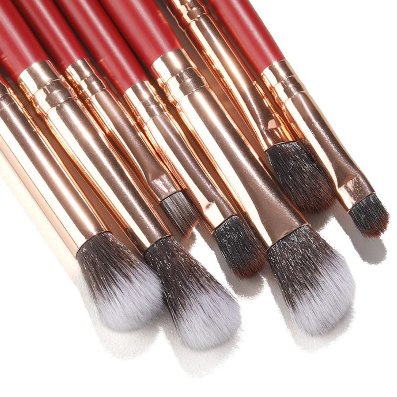 Ensemble de pinceaux cosmétiques pour fard à barrage, fibre artificielle super douce, pinceaux de maquillage pour les yeux, manche en bois, rouge, 7 pièces