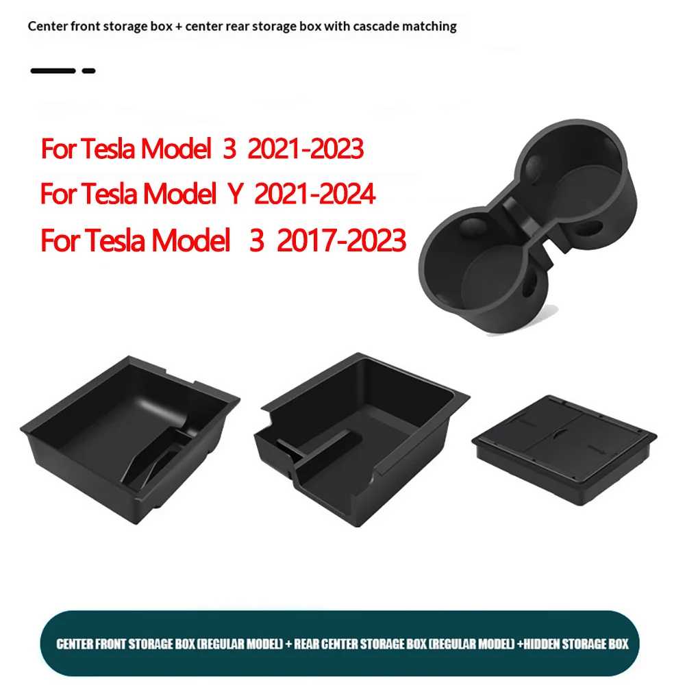 1pc For Tesla Model 3 Highland Y Juniper 2021-2024 Car Storage Box Central Armrest Hidden Storage Box Cup Holder Car Accessories view 2