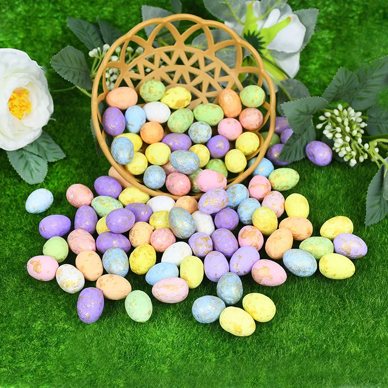 50 Uds. De Mini huevos de Pascua de espuma coloridos, lindos huevos de pájaro para manualidades DIY, corona hecha a mano, decoración colgante para puerta, suministros festivos para fiestas