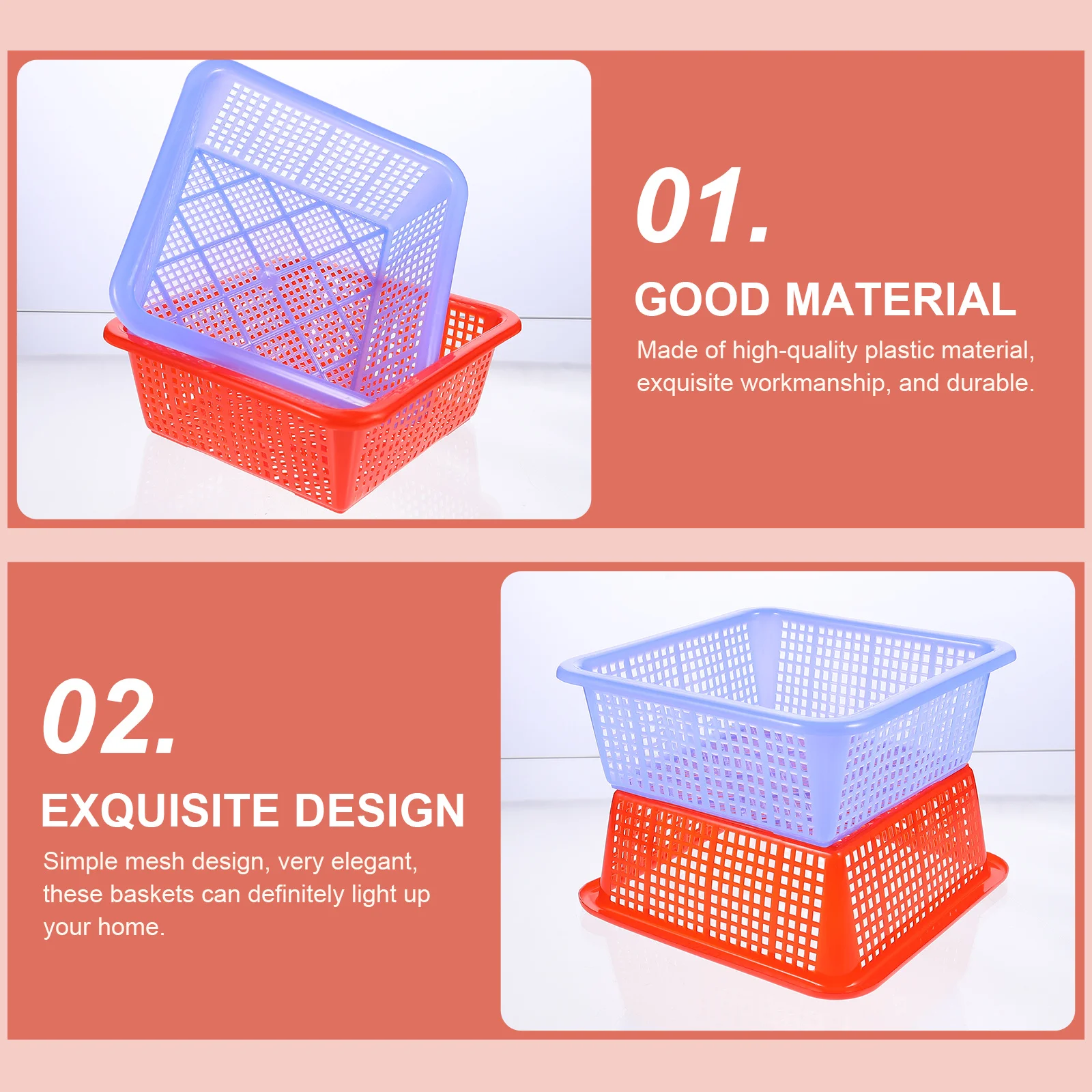 

10Pcs Plastic Storage Baskets Multifunctional Square Home Kitchen Bathroom Organizer Mixed Color Storage Basket
