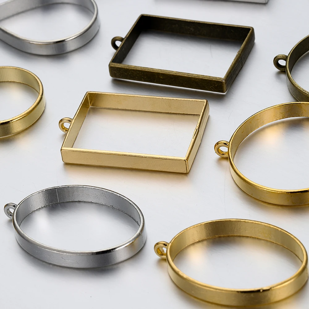 10pcs Metal Border Mold Rhodium Gold Plated Geometric Hollow Metal Frame Bezel Epoxy Resin Pendant Tray For DIY Jewelry Making