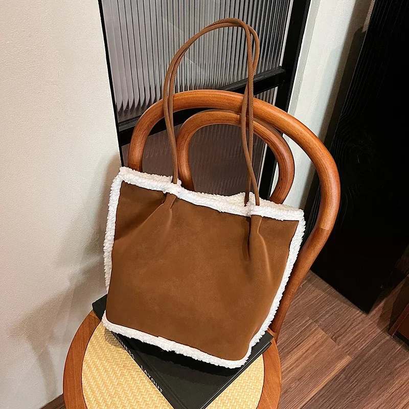 Suede Hasp 2024 Winter New Product Shoulder Bag Solid Color Versatile Fashion Handbag Soft Simple Large Capacity Trendy Tote Bag