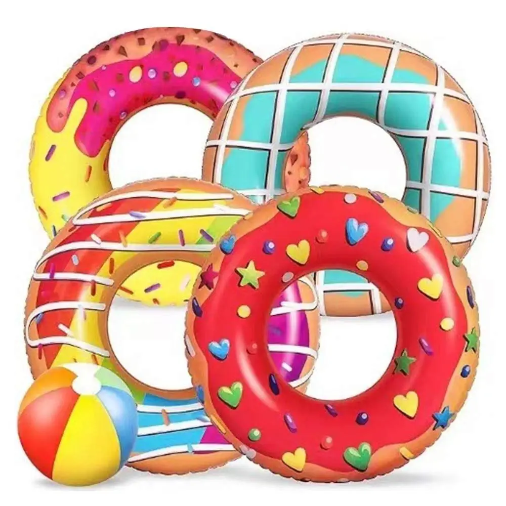 5Pcs/Set 7Pcs/Set Fruit Donuts Summer Swimming Ring Cute Cartoon Inflatable Swim Circle Thickened PVC Safety Float Circle