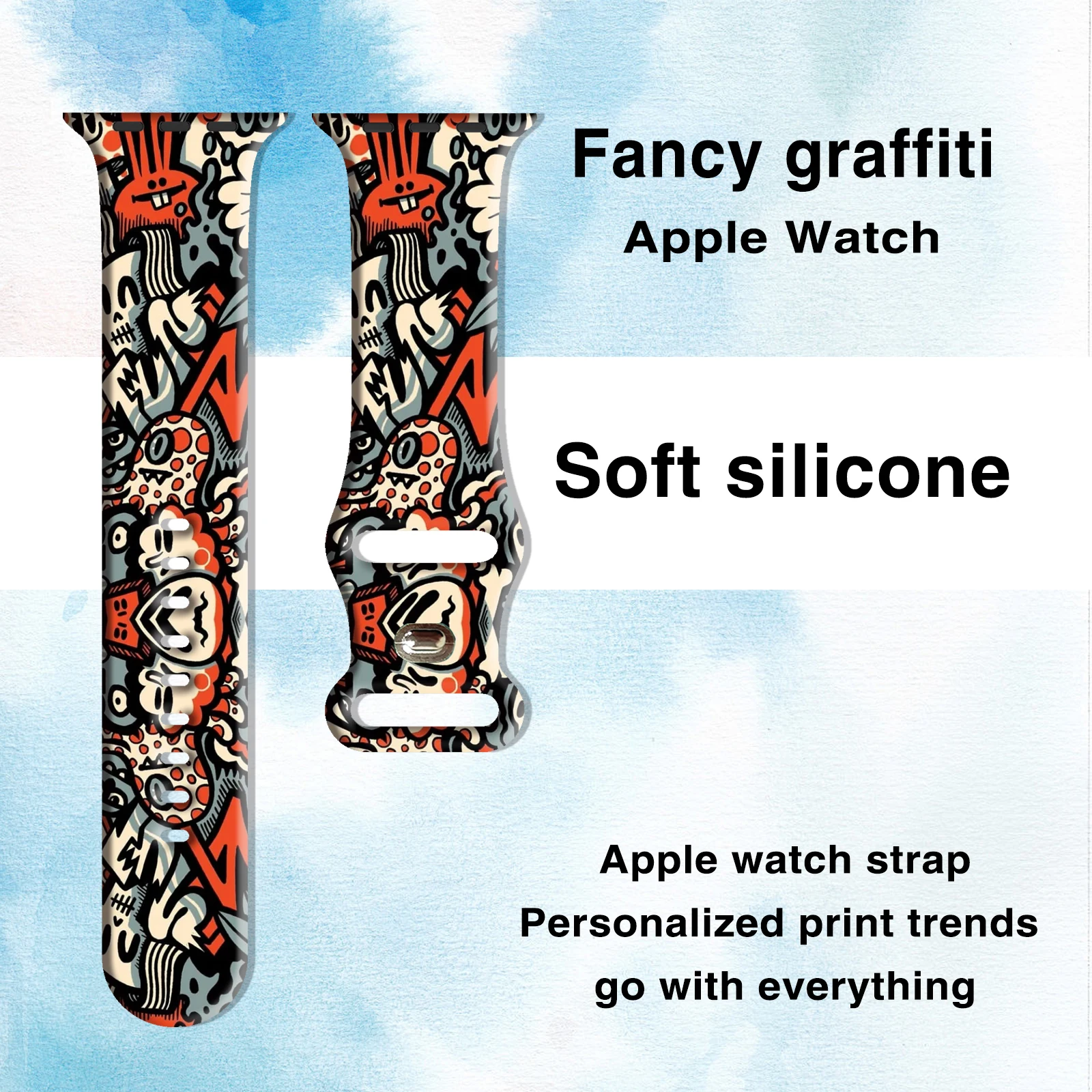 애플워치 10 9 8용 특이한 그래피티 프린트 스트랩 실리콘 밴드 교체 가능한 팔찌 iWatch 46mm 44mm 42mm 41mm 시계줄