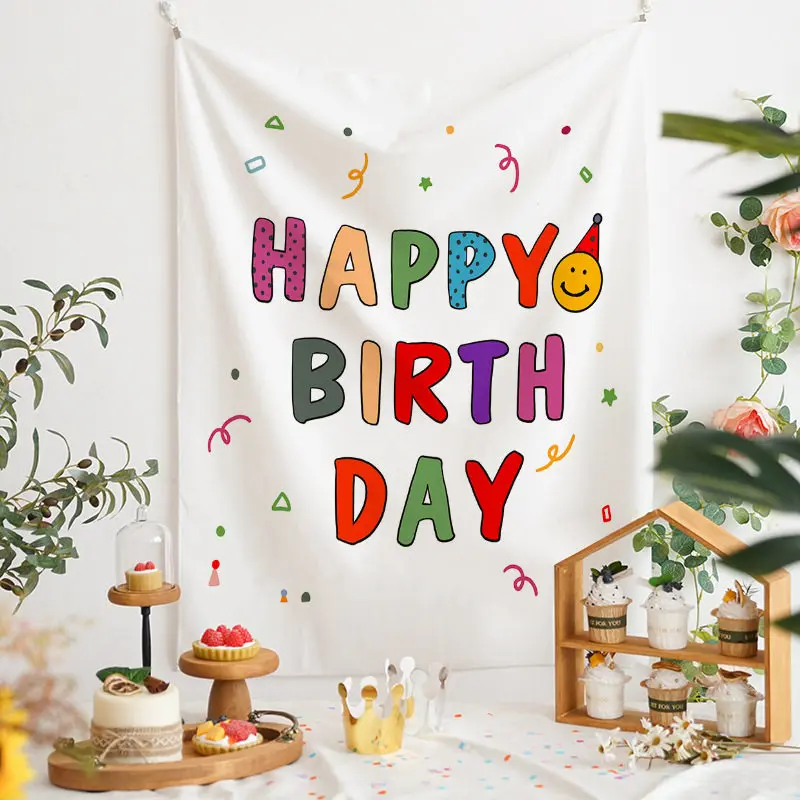 VIKAMA Luxury Happy Birthday Tapestry, Birthday Photo Backdrop Party Home Decoration
