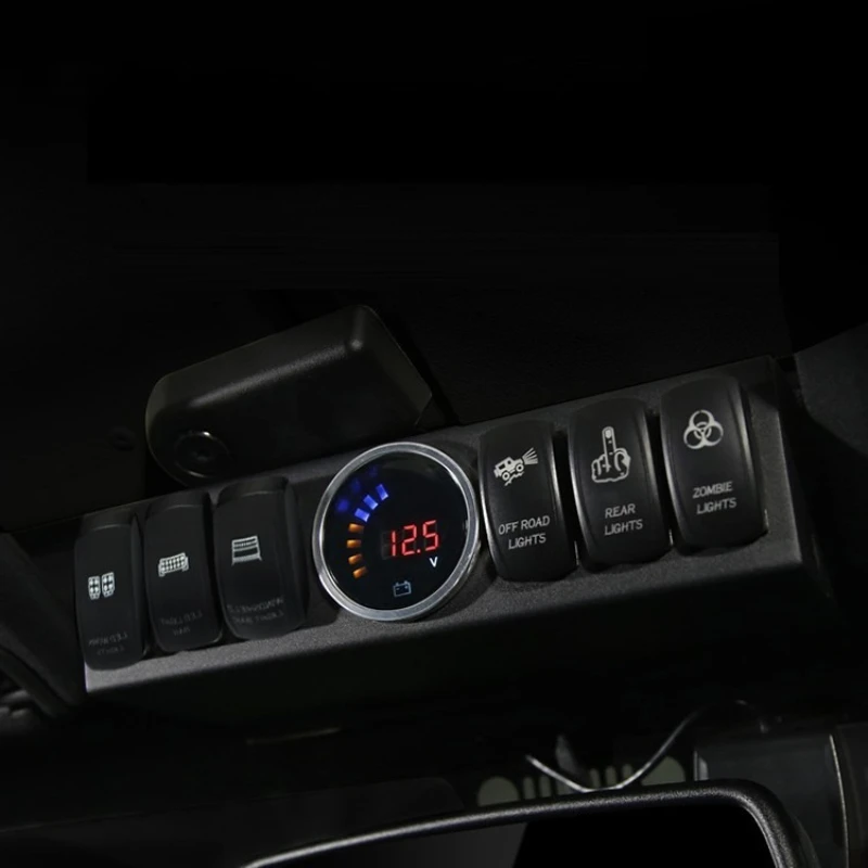 for Jeep Wrangler JK 07-18 6 Gang Switch Panel Fuse Relay Box, Line Modification Switch Control Assembly LED Digital Voltmeter