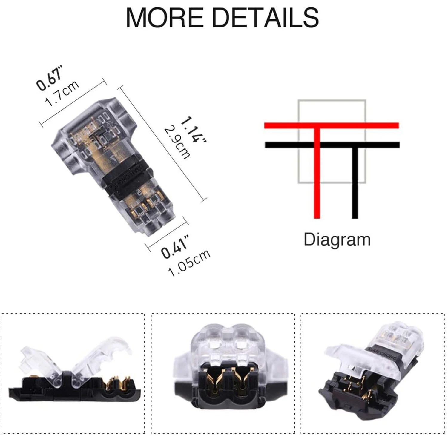 25Pcs T Tap Wire Connectors No Soldering No Wire Stripping 3 Way 2 Pin Wire Connectors Low Voltage Wire Connector