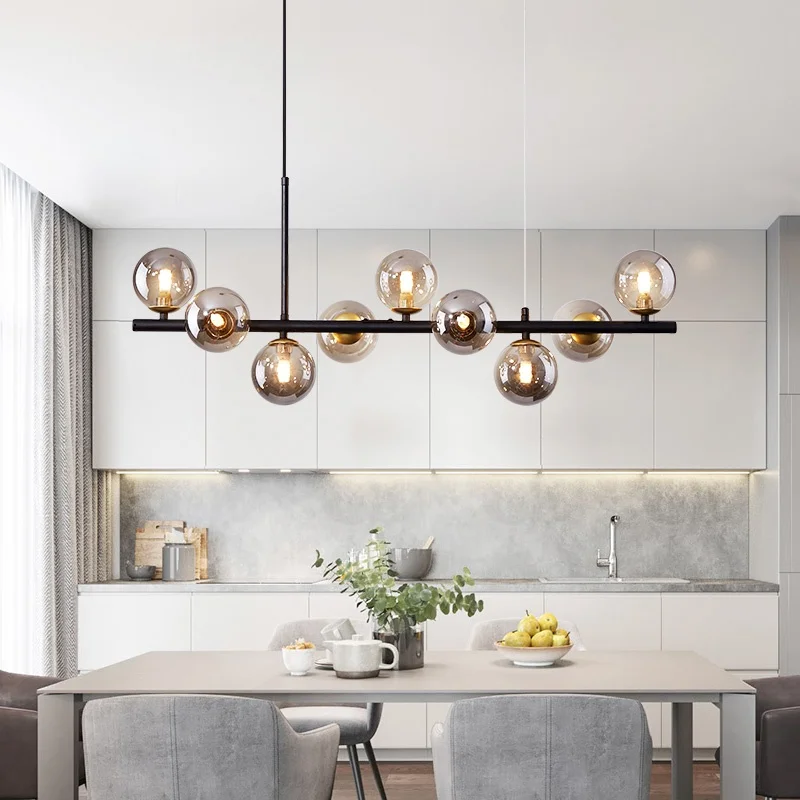 Modern restaurant G9 pendant light strip glass ball lampshade pendant light above the dining table kitchen home lighting fixture