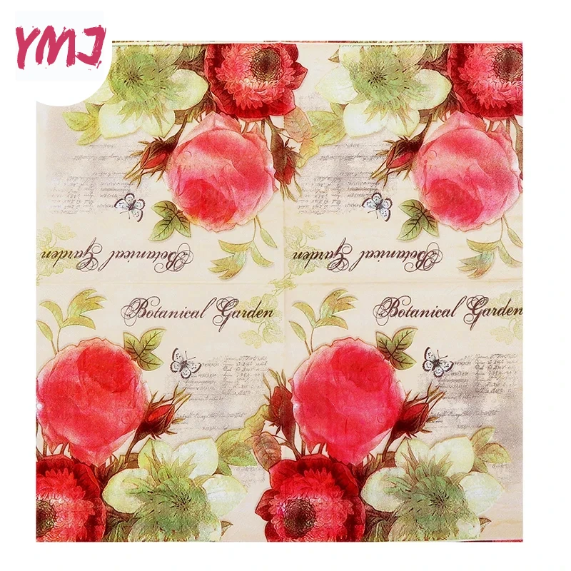 Flower colorful printed napkin disposable hotel western restaurant cafe wedding decoration pure wood pulp napkin 2-Ply 20pcs/Pac