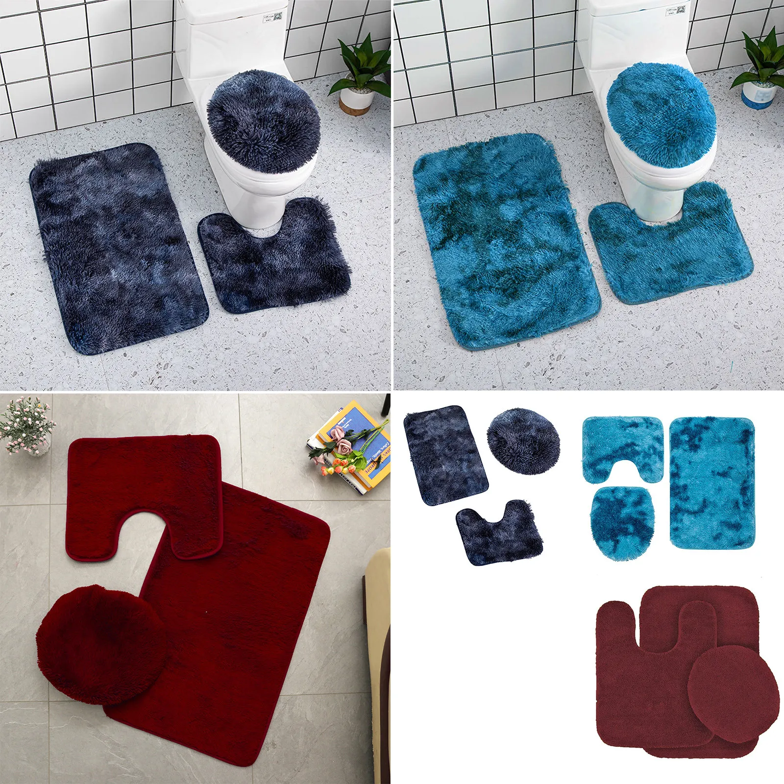 3Pcs/set Bath Mat Set Soft Fluff Shower Carpet Non-slip Floor Mat for Bathroom Toilet Rugs Toilet Lid Cover Bathroom Products