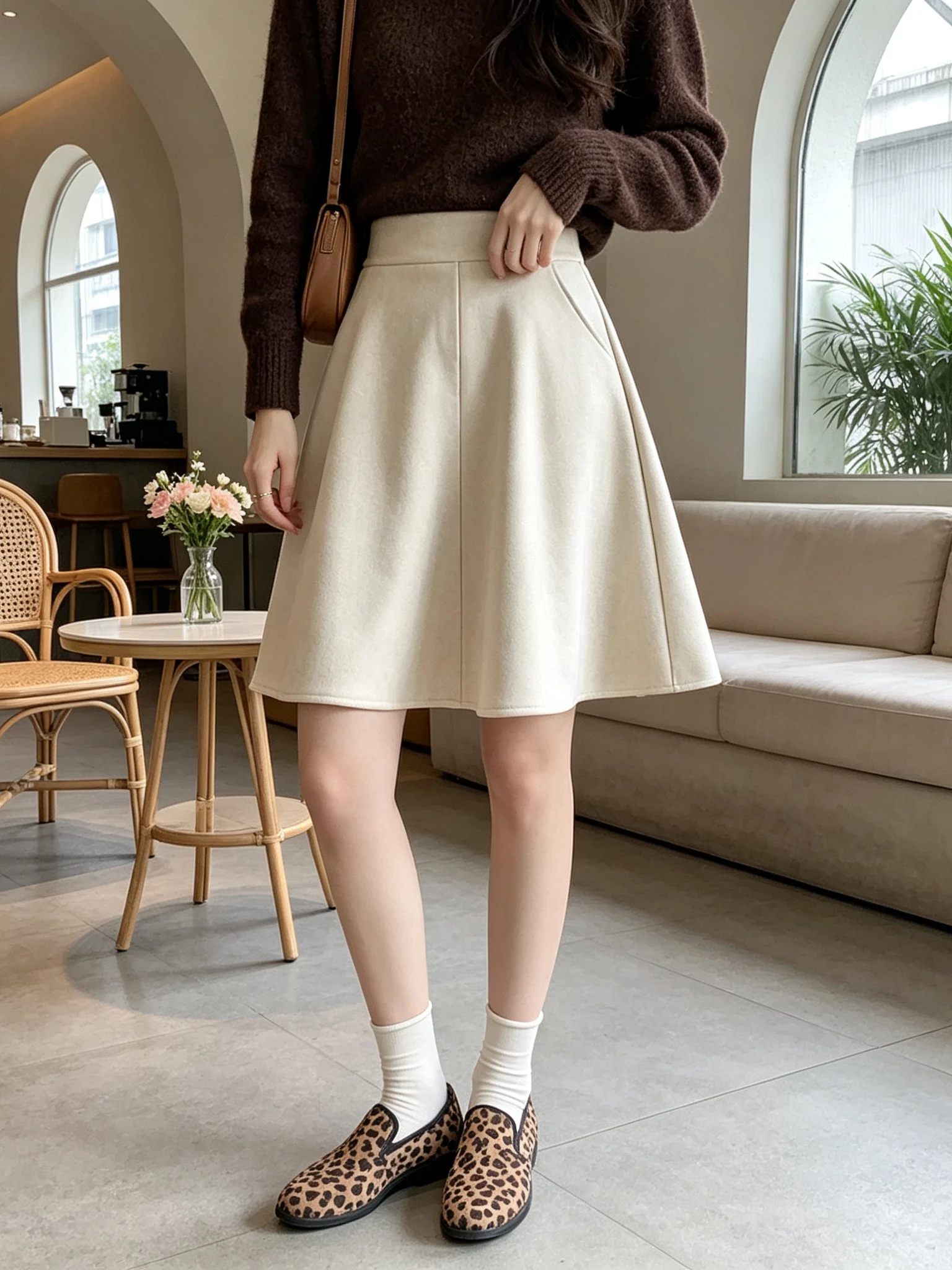 Retro Deer Skin Velvet Half Skirt A-Line Slimming Drapey Autumn New Style Versatile High Waist Polyester Fiber Side Zipper