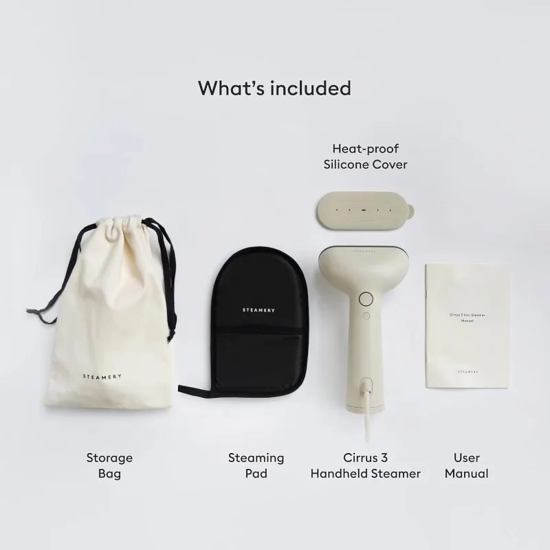 Steamery Handheld Clothes Steamer Cirrus 3, 1200W, US Plug, Heated Ironing Plate, Fast Heat Up, Garment Wrinkle Remover, Beige