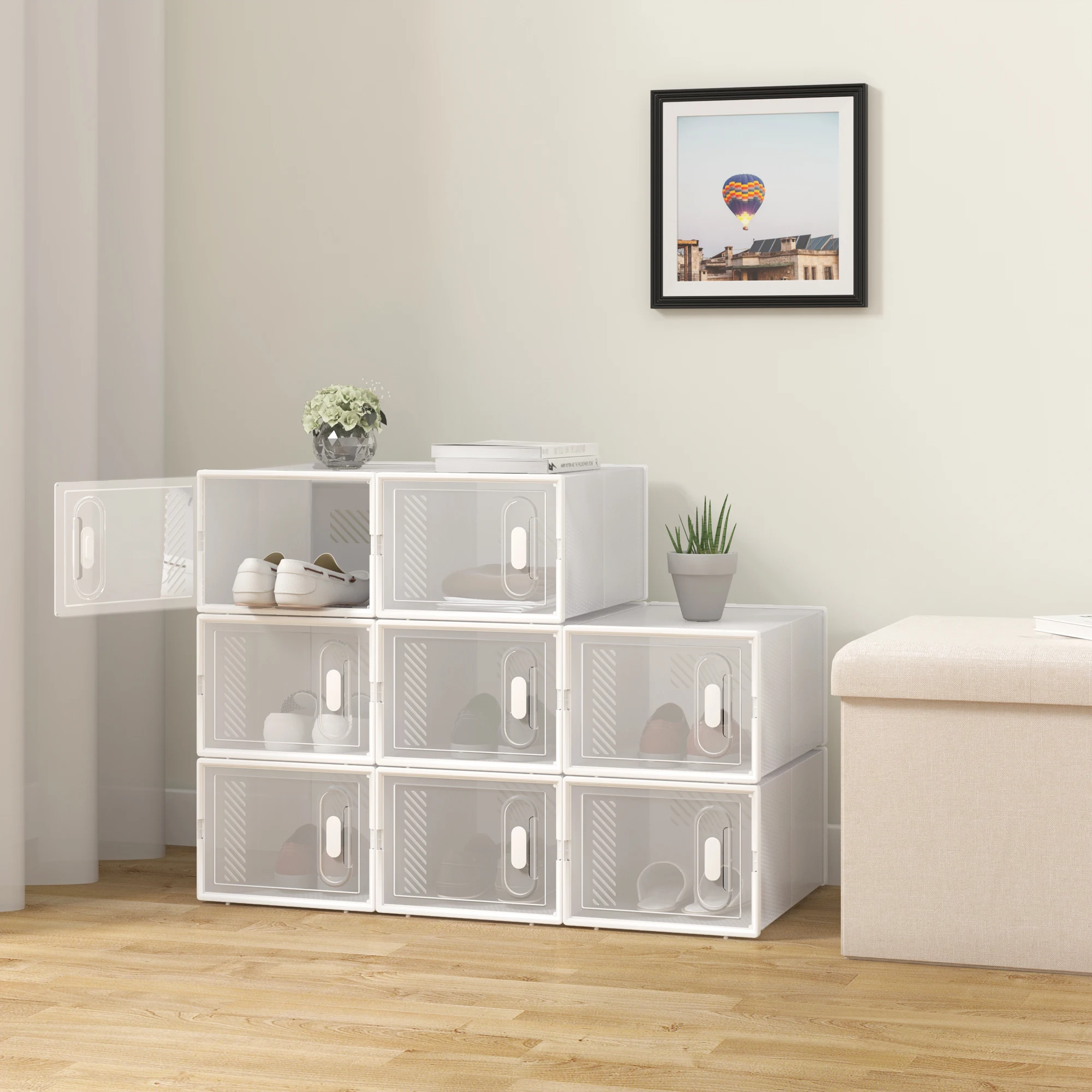 WOLTU Staubdichte Schuh-Organizer, 8/12/18 Stück, Schuhregal, Schrank, transparente Aufbewahrung, faltbar, stapelbar, Kunststoff-Spielzeugkästen mit Deckel – Detail 6