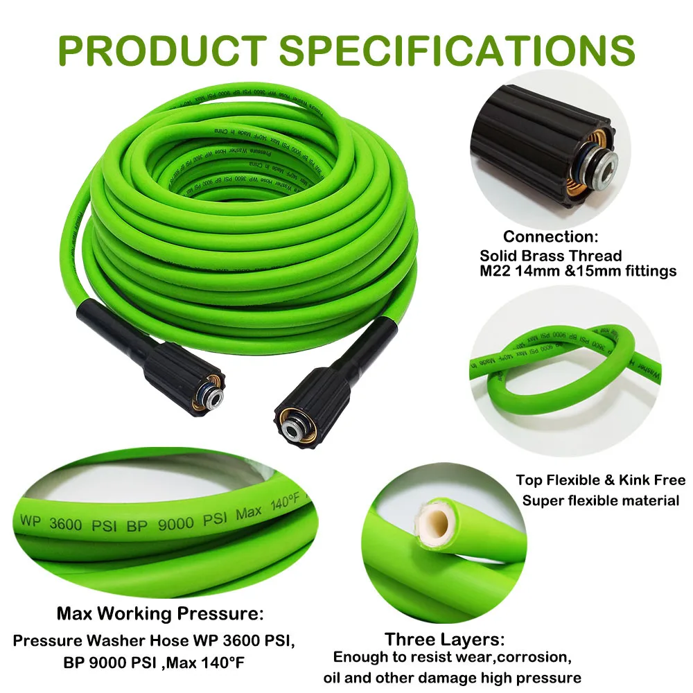 0.5-30M Super Flexible High Pressure Cleaning Hose M22 -14&15 Adapter Extension Hose For some of Sterwins/ Daewooand