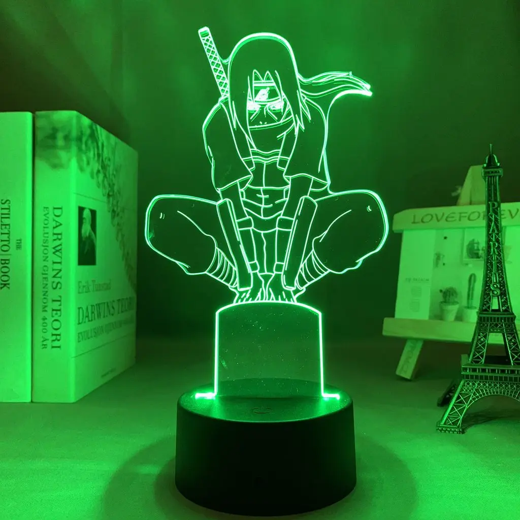 NARUTO Itachi Uchiha Anime Cartoon Cute Acrylic Glow Stand Figure 2D Bedroom Atmosphere Night Light Desktop Decoration Gift view 6