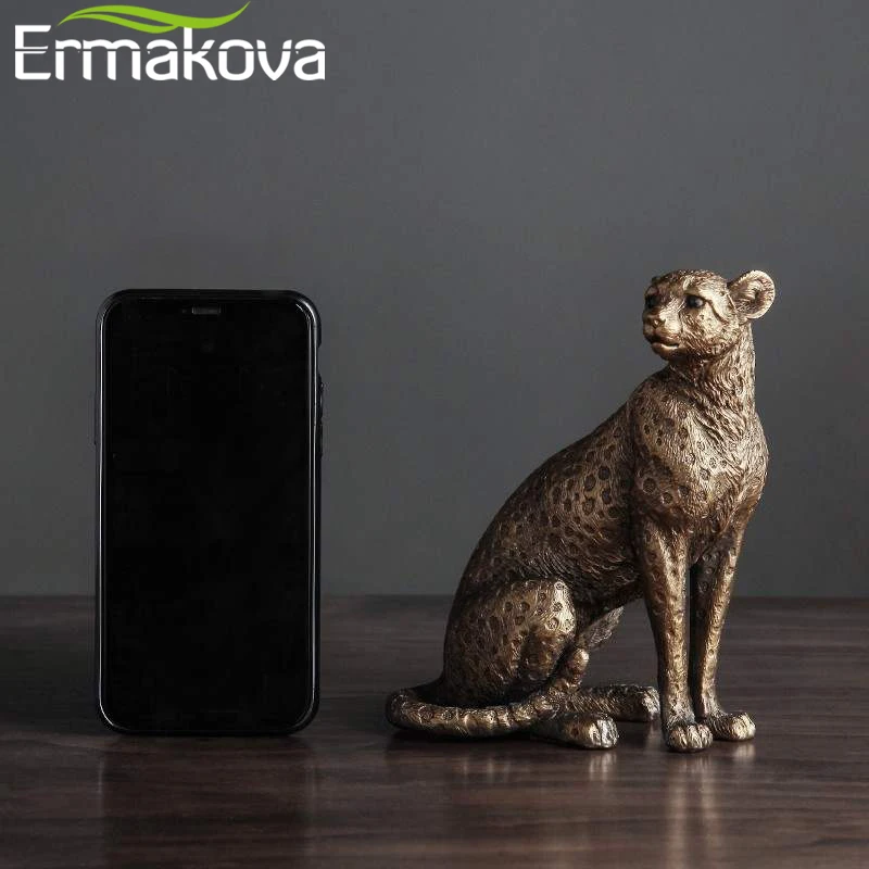 ERMAKOVA European Vintage Panther Statue Animal Figurine Leopard Jaguar Sculpture Home Living Room Office Decoration Gift