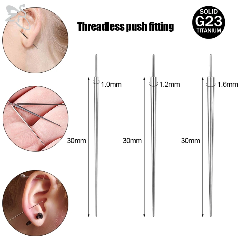 

ZS 1PC G23 Titanium Insertion Pins for Piercings Threadless Push Fitting for Jewelry Tapers 14g/16g/18g Nostril Piercing Earring