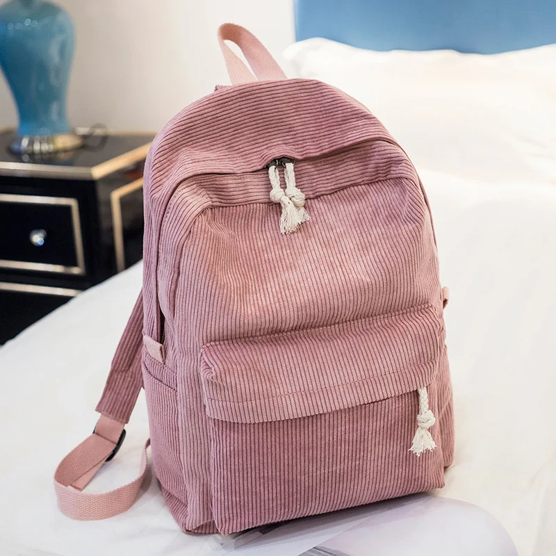 2025 versión coreana de mochila de lana a rayas simples para mujer, tendencia urbana, mochila informal de gran capacidad para mujer