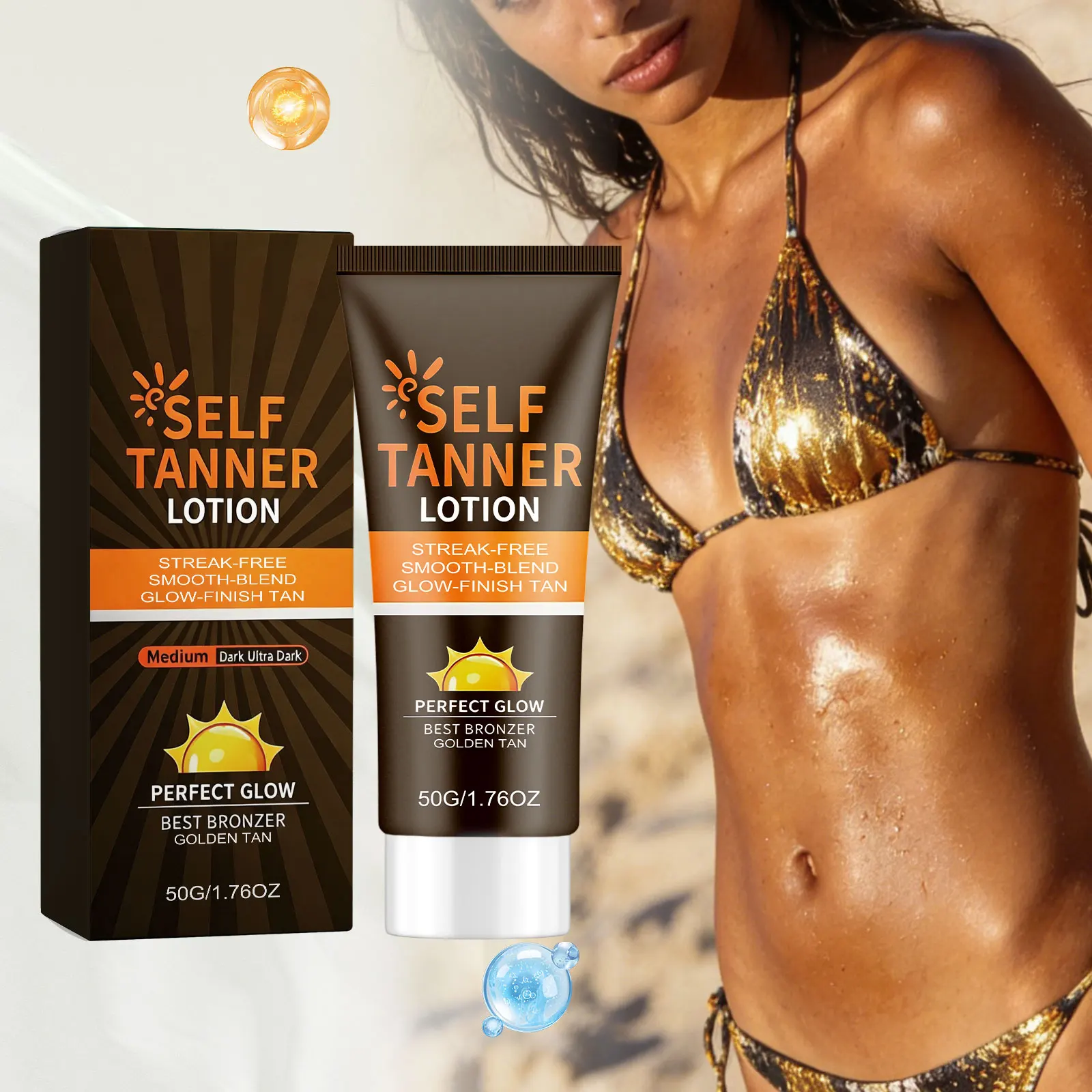 Sunless Tanning Lotion Enhance Skin Melanin Liquid Bronzer Natural Tanner for Body Face Preventing Sunburn Sunless Tanning 50g