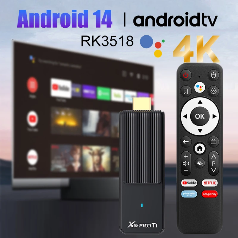 

Smart TV Stick Android14.0 X88 PRO RK3518 4K Wifi6 Quad Core Voice Remote Media Player Mini Android TV Stick 2GB 16GB