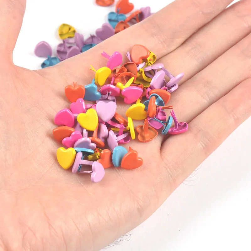 100pcs 8x9mm Mixed Pastel Heart Brads DIY Embellishment Rivets Fastener Metal Brads For Scrapbook Handmade Crafts Decor c1923