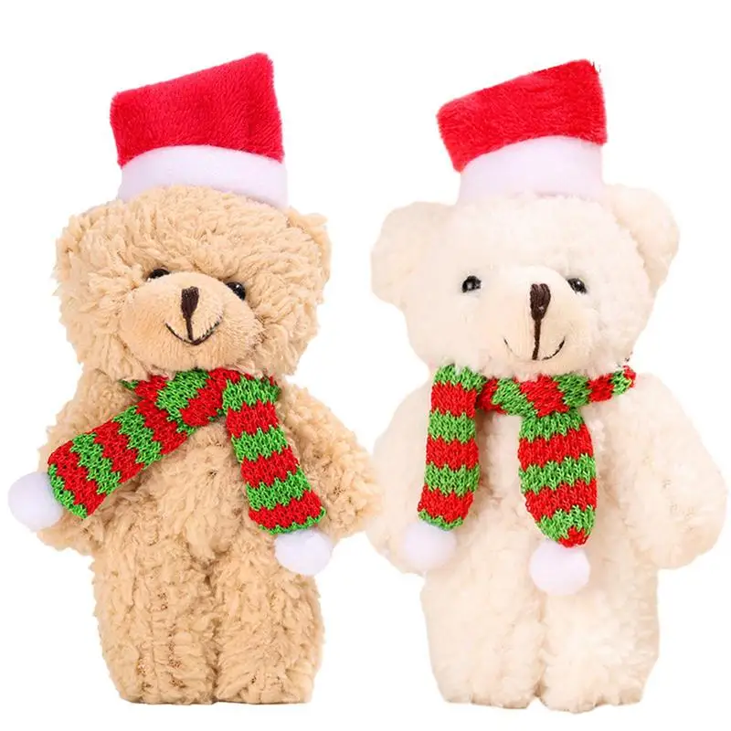 Christmas Bear Plush Toy Scarf Xmas Bear Doll 13cm Cute Animal Stuffed Doll Toy Home Decoration Girl Christmas Gifts