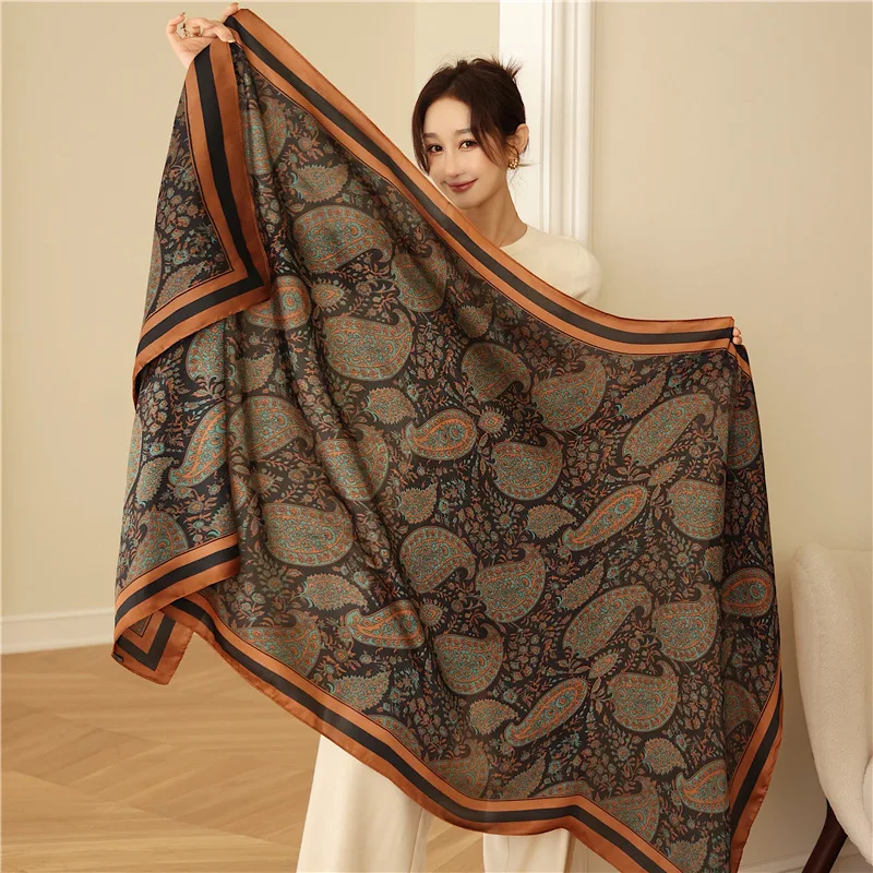 Luxusmarke Langer Seidenschal Damen Schultertuch Cashew-Druck Kopftuch Femme Foulard Satin Bandana Hijab Schals Damen 180*90cm