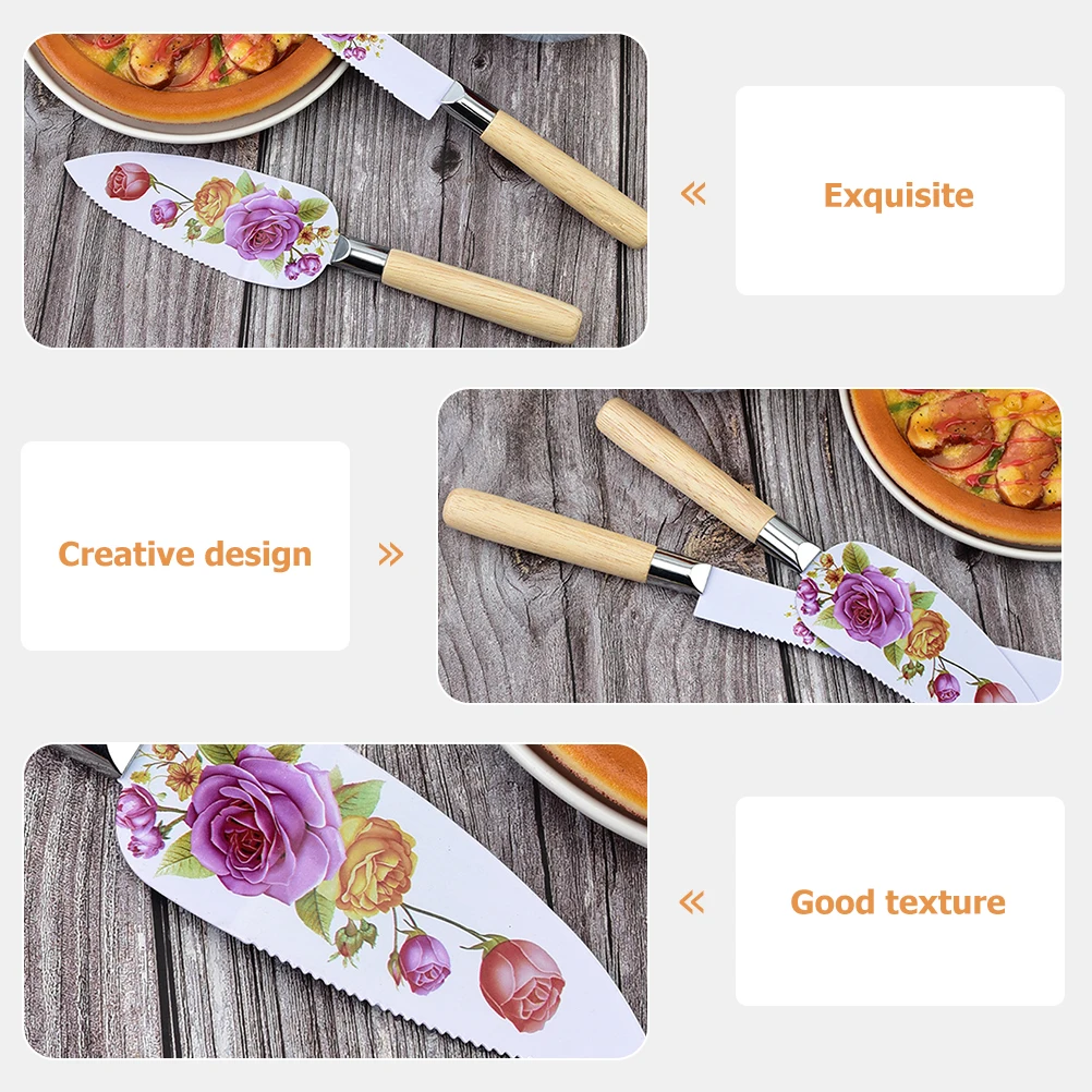 

Stainless Steel Cake Server Set for Wedding Quiche Kitchen Tool Wooden H Spatula