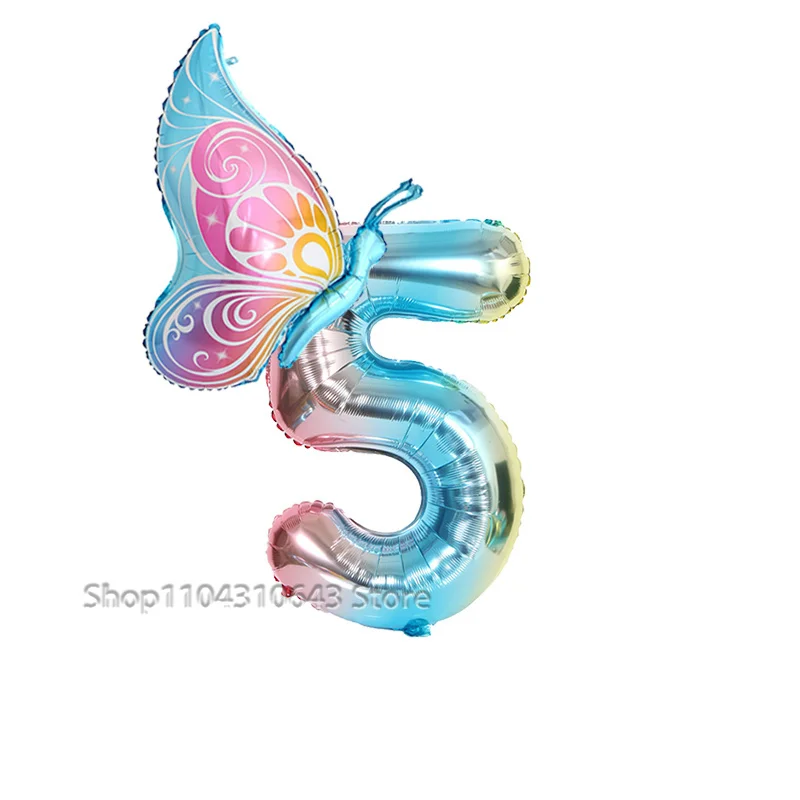 32 Zoll Farbverlauf Nummer 1-9 mit Schmetterlingsballon-Set für Kinder 1.-9. Geburtstagsfeier Dekoration Babyparty Brautparty Zubehör – Detail 6