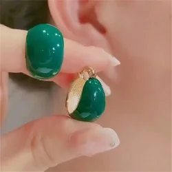 Green Enamel Stainless Steel Round Studs Earrings 2023 Gold Plated Stylish Charm Wide Earrings Fashion Jewelry Women сережки